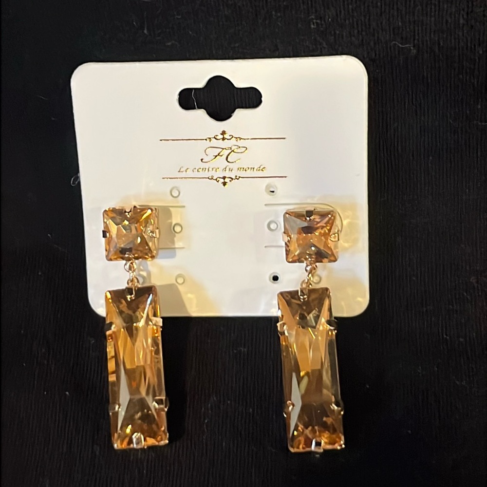 Le Centre du Monde Amber Crystal Rectangle Bar Dangle Earrings